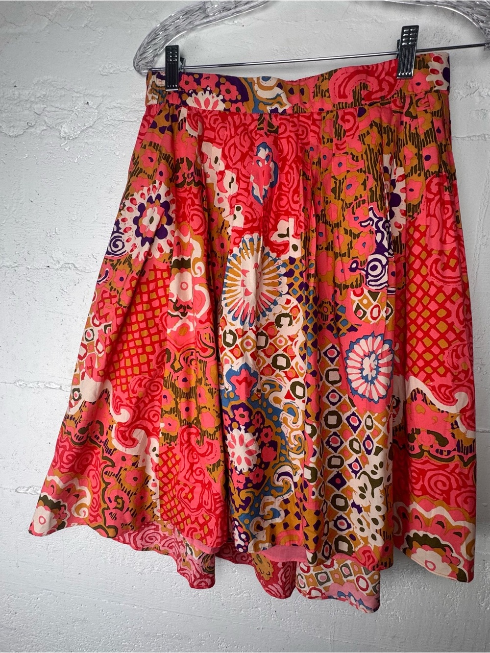J. Crew Floral Mosaic Retro Orange high low Skater asymmetrical Skirt Size 4